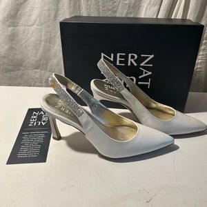 - Naturalizer pearl color leather & satin fabric & rhinestone slings size …